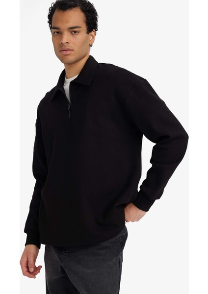 Boxy Fit Polo Yaka Yarım Fermuarlı Pike Sweatshirt G6471AX25WN modelleri