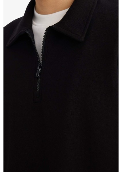 Boxy Fit Polo Yaka Yarım Fermuarlı Pike Sweatshirt G6471AX25WN fırsatları