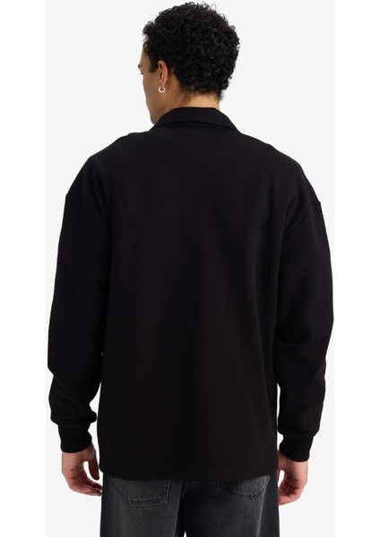 Boxy Fit Polo Yaka Yarım Fermuarlı Pike Sweatshirt G6471AX25WN indirimleri