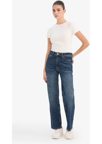 Comfort Straight Yüksek Bel Bilek Boy Jean Yıkamalı Pantolon D8154AX25AU