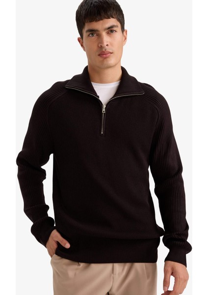 Standart Fit Balıkçı Yaka Yarım Fermuarlı Triko Kazak D4209AX25WN