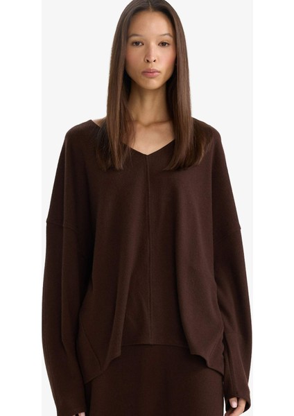 Relax Fit V Yaka Ribana Sweatshirt G6611AX25WN