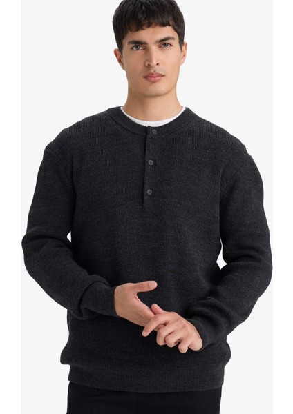 Standart Fit Düğmeli Yaka Triko Kazak F3118AX25WN