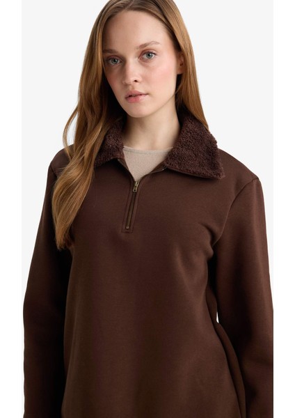 Regular Fit Fermuarlı Yaka İçi Yumuşak Tüylü Kalın Sweatshirt Tunik G3853AX25WN modelleri