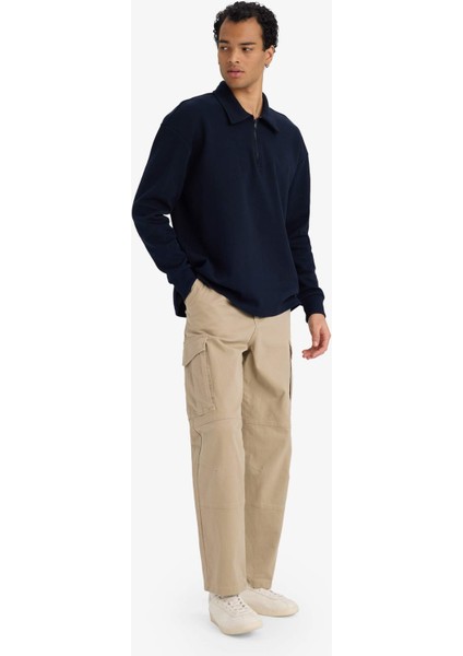 Boxy Fit Polo Yaka Yarım Fermuarlı Pike Sweatshirt G6471AX25WN fiyatları