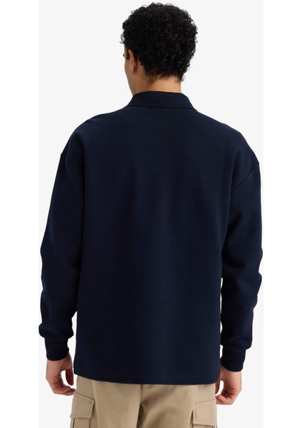 Boxy Fit Polo Yaka Yarım Fermuarlı Pike Sweatshirt G6471AX25WN indirimleri