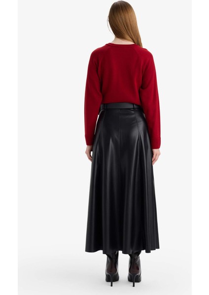 A Kesim Suni Deri Midi Etek G6663AX25WN