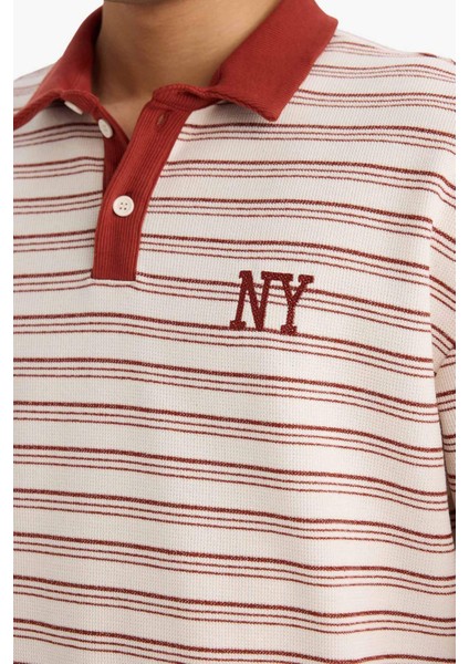 Boxy Fit Polo Yaka Baskılı Çizgili Sweatshirt G7003AX25WN fırsatları