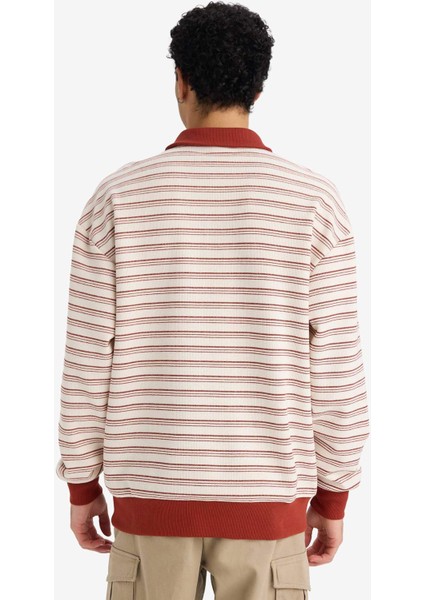 Boxy Fit Polo Yaka Baskılı Çizgili Sweatshirt G7003AX25WN indirimleri