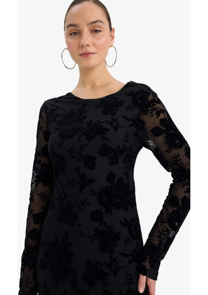 A Kesim Bisiklet Yaka Tül Uzun Kollu Elbise G7127AX25WN modelleri