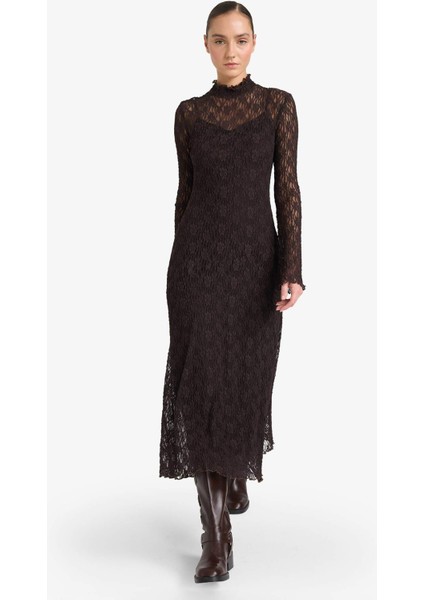 A Kesim Dik Yaka Dantel Uzun Kollu Midi Elbise G6959AX25AU fiyatları