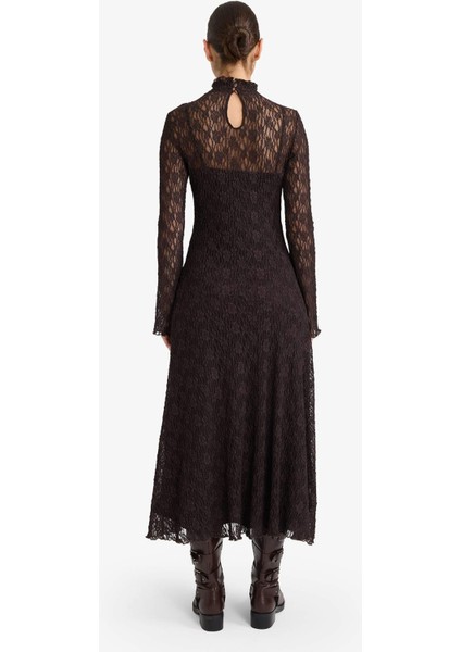 A Kesim Dik Yaka Dantel Uzun Kollu Midi Elbise G6959AX25AU modelleri