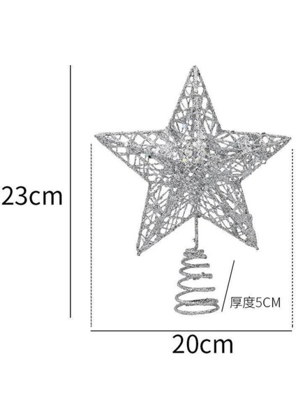 23X20CM Renkli Parıltılı Tepe Yıldızı ve Çam Ağacı Dekoru