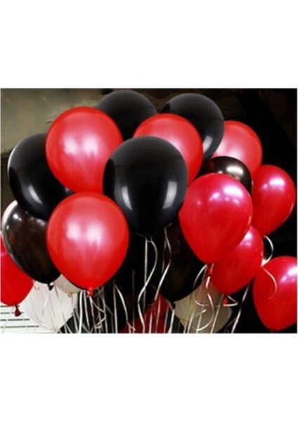 Yılbaşı Metalik Sedefli Balonlar, 50 Adet, Kırmızı ve Siyah Karışık