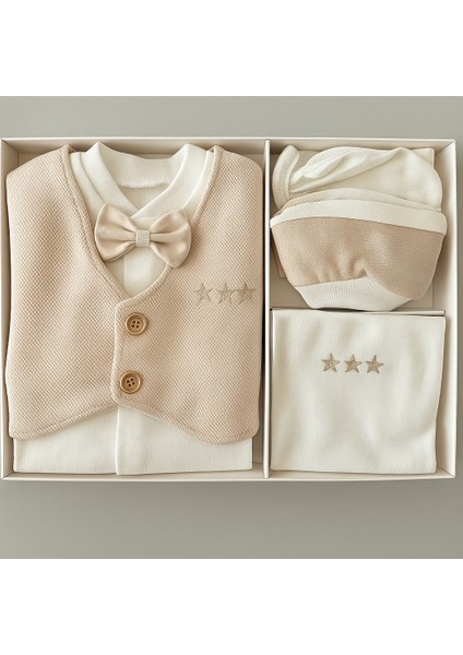 Erkek Bebek Krem-Kahve Düğün & Mevlüt Takımı 5’li Kutulu