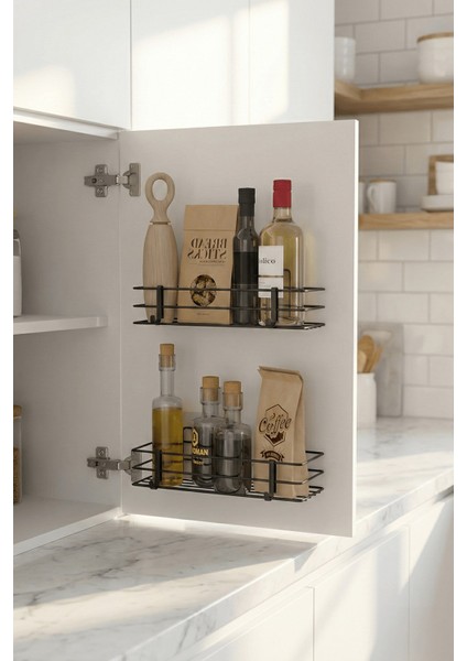 2'li Siyah Dolap Kapağı Yapışkanlı Raf Seti – Mutfak & Banyo Düzenleyici Metal Organizer fiyatları