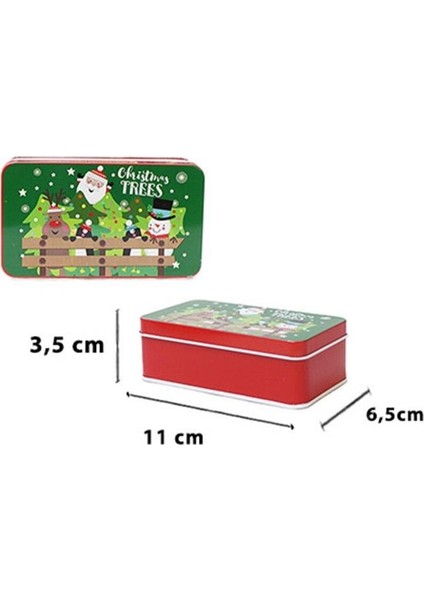Yeşil Çam Desenli Mini Dikdörtgen Teneke Kutu 11 Cm, Yılbaşı Teması fiyatları