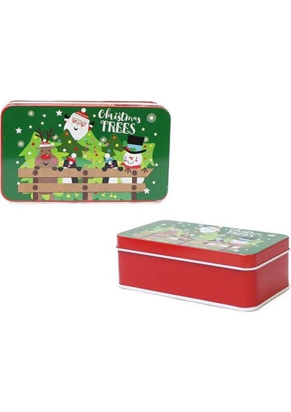 Yeşil Çam Desenli Mini Dikdörtgen Teneke Kutu 11 Cm, Yılbaşı Teması modelleri