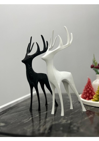 Renkli Dekoratif Geyik Heykeli Çift Set, Şık ve Modern Ev Dekoru Aksesuarı