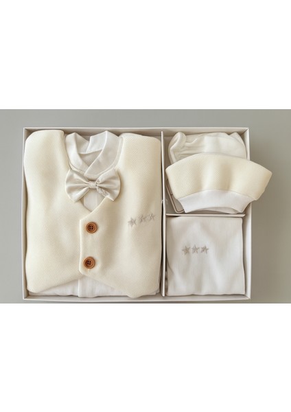 Erkek Bebek Krem-Kahve Düğün & Mevlüt Takımı 5’li Kutulu