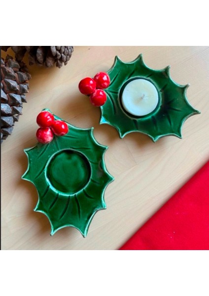 Yeşil Çobanpüskülü Tealight Mumluk, Şık ve Doğal Dekoratif Obje