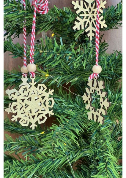 Pilli Ledli 6 Parça Kırmızı Beyaz Ipli Kar Tanesi Ahşap Süs Seti fırsatları