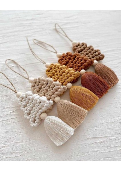 5 Adet Renkli Makrome Çam Ağacı Duvar Süsü Seti