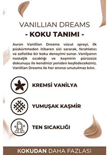 Vanillian Dreams Kadın Vücut Spreyi 150ml Doğal Yağlardan Elde Edilmiş Parfümlü Koku