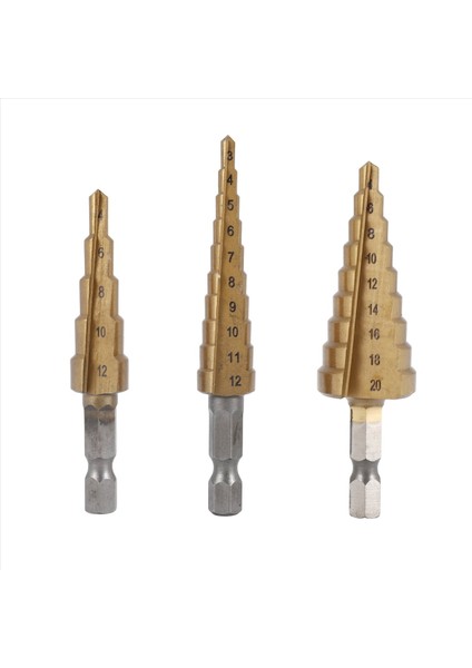 Adım Matkap Bit 3 Pcs Hss Adım Matkap Bit Seti Koni Delik Kesici Konik Metrik Nitriding Hex Çekirdek Matkap Bitleri Altın (Yurt Dışından)