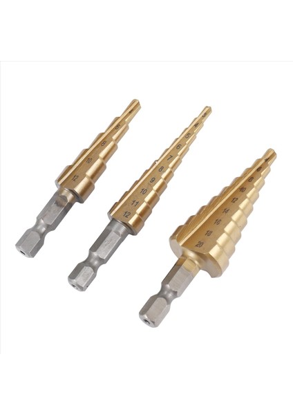 Adım Matkap Bit 3 Pcs Hss Adım Matkap Bit Seti Koni Delik Kesici Konik Metrik Nitriding Hex Çekirdek Matkap Bitleri Altın (Yurt Dışından) fiyatları