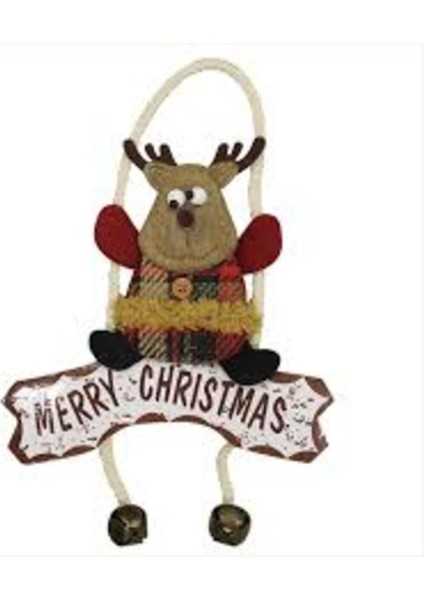 Renkli Yılbaşı Kapı Süsü Geyik Çanlı 22 Cm, Neşeli ve Şık Dekorasyon