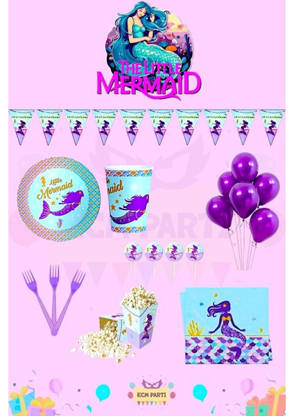 Deniz Kızı Temalı 8 Kişilik Ultra Doğum Günü Parti Seti
