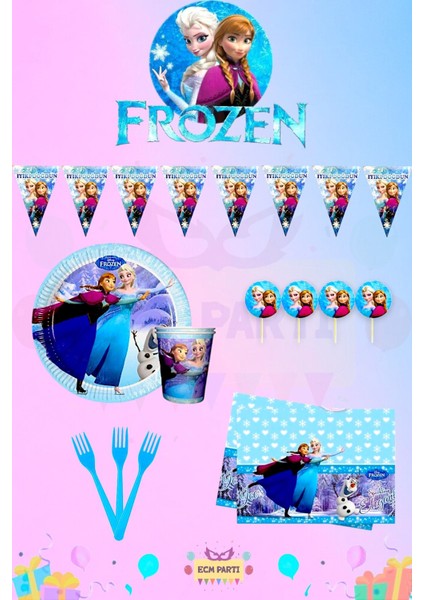 Elsa Frozen Temalı 24 Kişilik Mini Doğum Günü Parti Seti