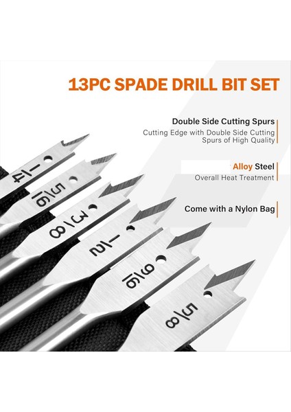 13X Kürek Matkap Ucu Setleri Alaşım Çelik Kürek Hızlı Değişim ile Düz Bit Düz Ahşap Delik Kesici 1/4 Inç Ila 1-1/2inch (Yurt Dışından) indirimleri