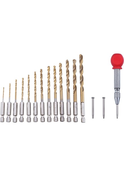 13 Adet Hss Titanyum Kaplamalı Matkap Bit Seti 1/4 Inç Hex Shank ile 5 Inç Otomatik Merkez Delin Punch Marker Scribri (Yurt Dışından)