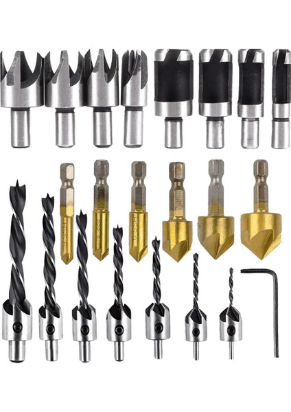 22 Pack Ahşap Işleme Pah Delme Araçları Matkap Bitleri Set Ahşap Tapa Kesici Üç Sivri Konuşan Matkap Bitleri (Yurt Dışından)