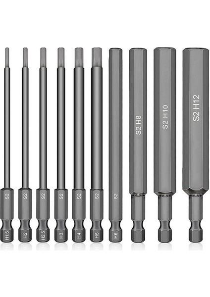 10 Adet 50 mm Hex Anahtar Matkap Bit Metric H1 5-H12 Elektrikli Altıgen Tornavida Anahtarı Soketi (Yurt Dışından)