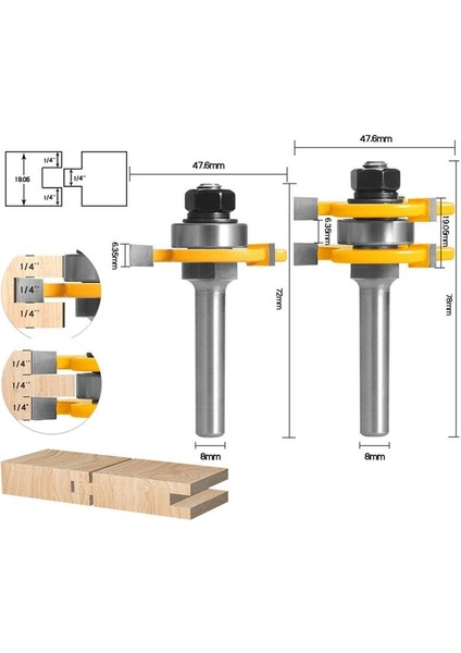 2pcs 8mm Shank Ortak Montaj Yönlendirici Bit Set Dil ve Oluk T-Yuvası Terleme Kesici Ahşap Kesme Araçları Için (Yurt Dışından) modelleri