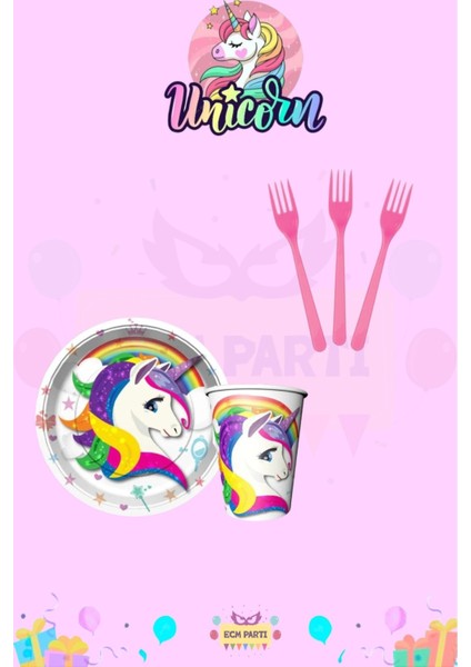 Unicorn Temalı 8 Kişilik Extra Mini Doğum Günü Parti Seti