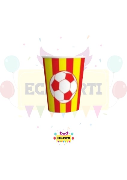 Taraftar Seti Sarı Kırmızı Renkli Karton Bardak 8 Li - Doğum Günü Parti Seti Malzemeleri