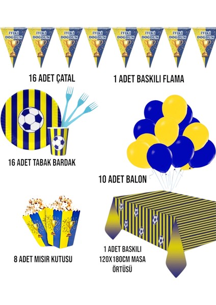 Taraftar Temalı Sarı Lacivert 16 Kişilik Doğum Günü Parti Seti -Taraftar Konsept fiyatları