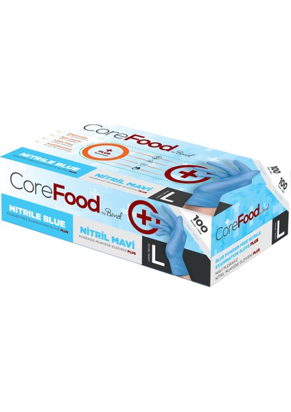 Ekstra Kalın Nitril Mavi Plus Muayene Eldiveni L - 3 Paket 100'LÜ fiyatları