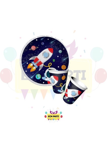 Kozmik Uzay Temalı Karton Tabak ve Bardak Seti 16 Lı - Doğum Günü Parti Seti Malzemeleri fiyatları