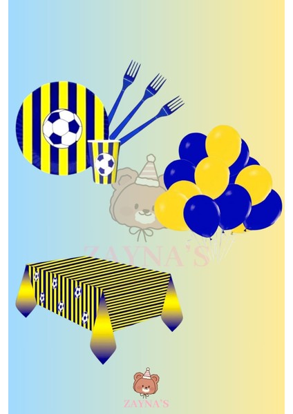 Sarı Lacivert Taraftar Parti Seti - Çocuklar Özel Taraftar Temalı Doğum Günü Konsepti 32 Kişilik Set