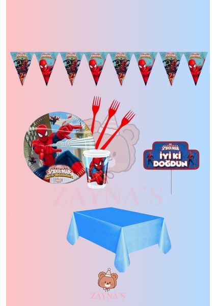 Örümcek Adam Temalı Ekomini Set 24 Kişilik Doğum Günü Parti Malzemeleri