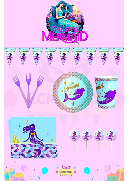 Deniz Kızı Temalı 16 Kişilik Mini Doğum Günü Parti Seti