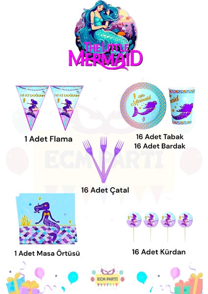 Deniz Kızı Temalı 16 Kişilik Mini Doğum Günü Parti Seti fiyatları