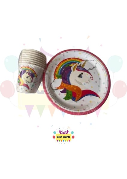 Unıcorn Temalı Karton Tabak ve Bardak Set 8 Li - Doğum Günü Parti Seti Malzemeleri fiyatları
