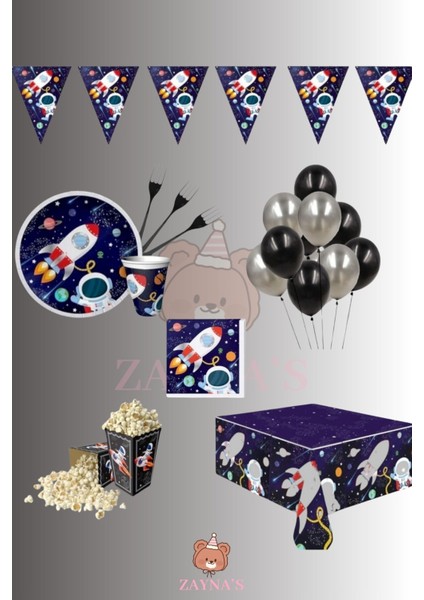 Kozmik Uzay Temalı Galaksi Astronot Baskılı 8 Kişilik Doğum Günü Parti Seti