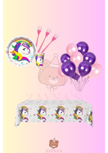 Unicorn Temalı Doğum Günü Parti Seti | 1-5 Yaş Arası | Unicorn Kız Çocuk Parti Süsleri 8 Kişilik
